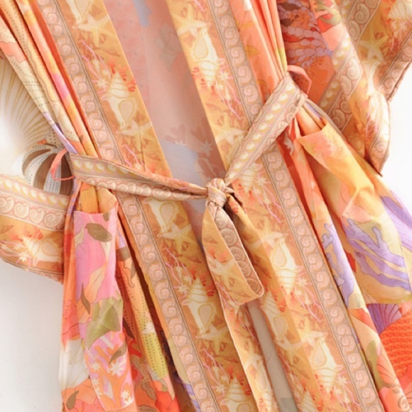 Gypsy Boho Orange Mermaid Print Kimono Cardigan Cover up - Picture 11 of 11